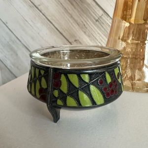 Vintage Russian metal and glass salt/spice vessel/cellar EUC